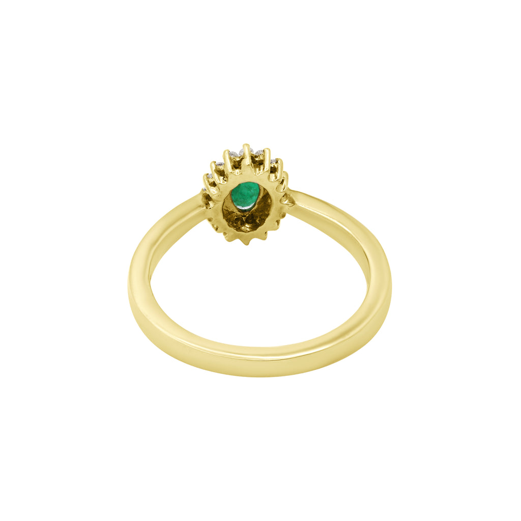Natural Emerald Oval Cut Gemstone And Diamond Gold Ring In 14k Yellow Gold