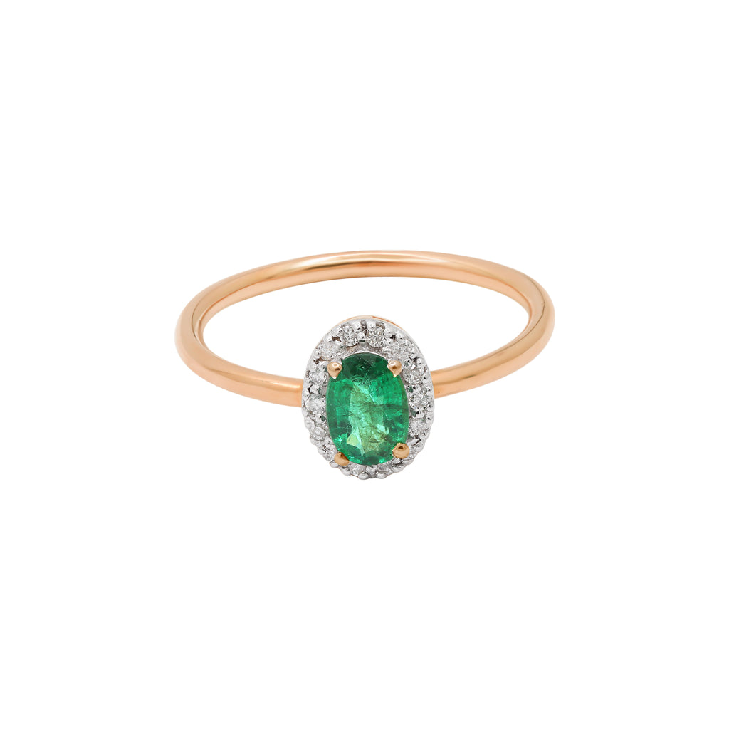14k Yellow Gold Natural Emerald Oval Shaped Gemstone With Diamond Gold Ring