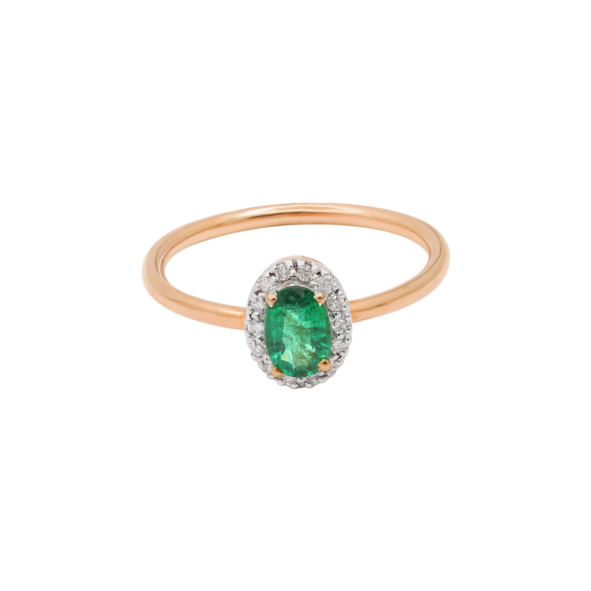 14k Yellow Gold Natural Emerald Oval Shaped Gemstone With Diamond Gold Ring