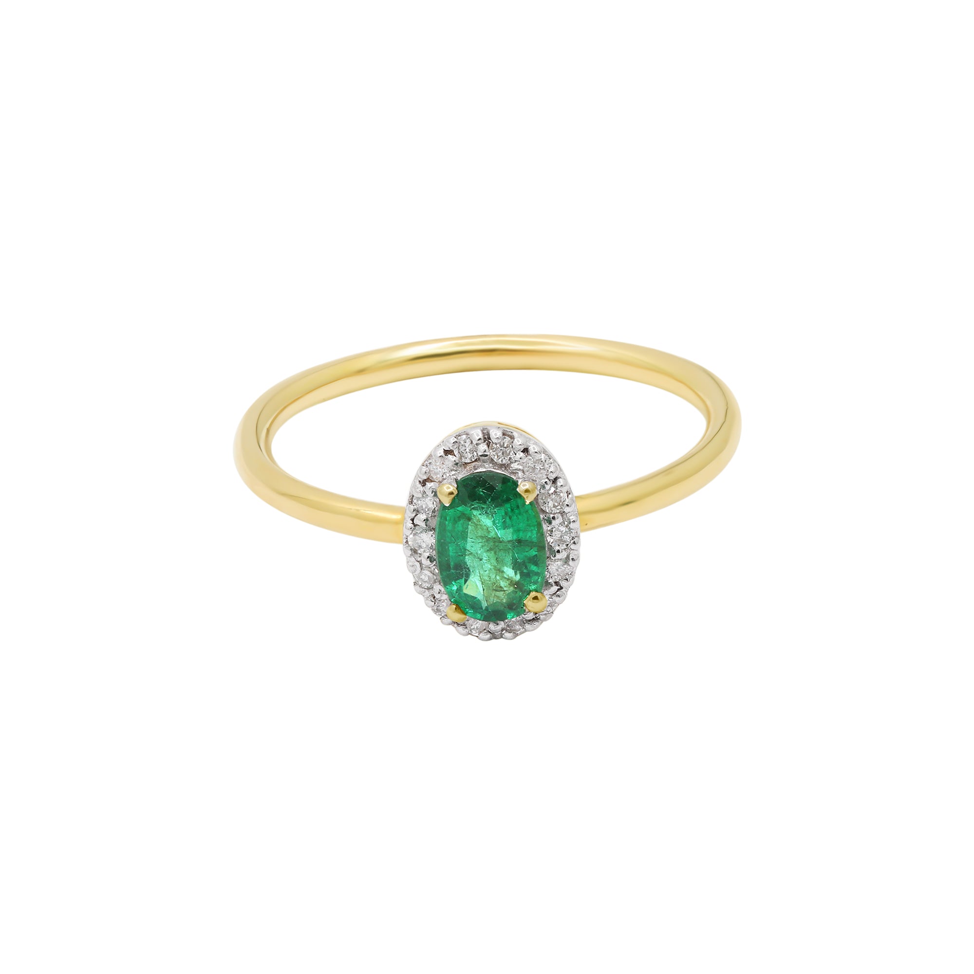 14k Yellow Gold Natural Emerald Oval Shaped Gemstone With Diamond Gold Ring