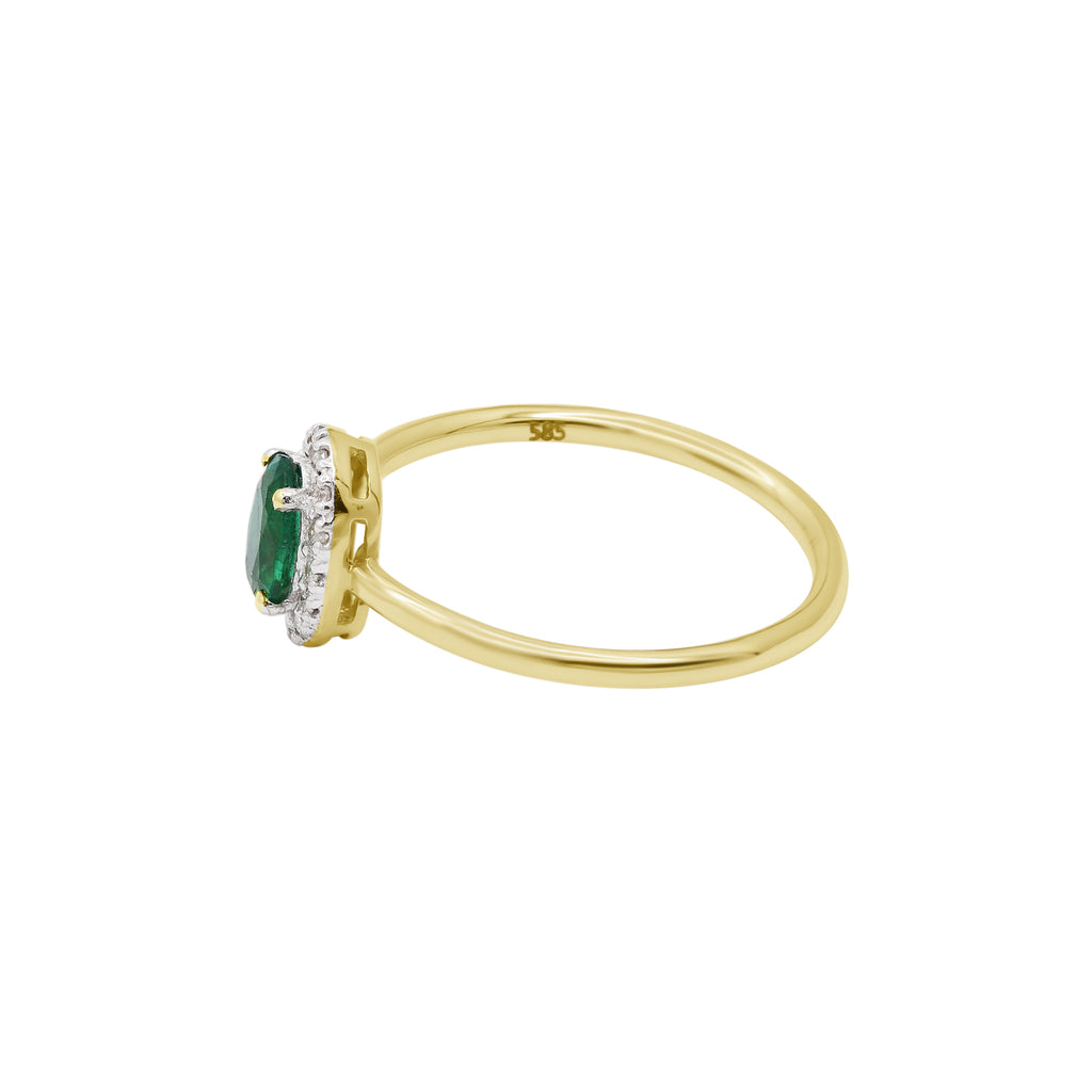 14k Yellow Gold Natural Emerald Oval Shaped Gemstone With Diamond Gold Ring