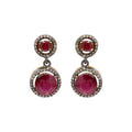 Round Precious Ruby And Diamond 925 Sterling Silver Gold Plated Drop Earrings