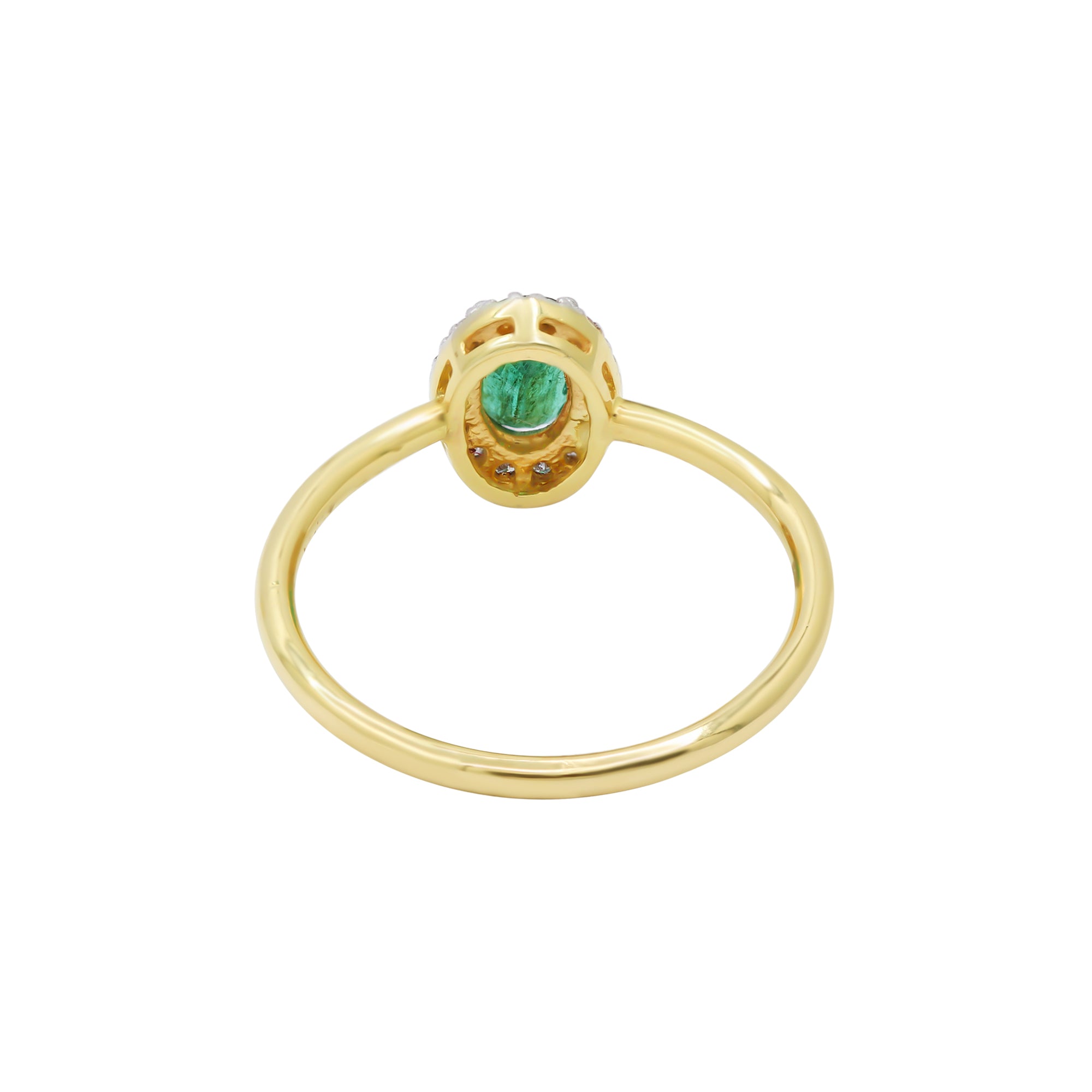 14k Yellow Gold Natural Emerald Oval Shaped Gemstone With Diamond Gold Ring