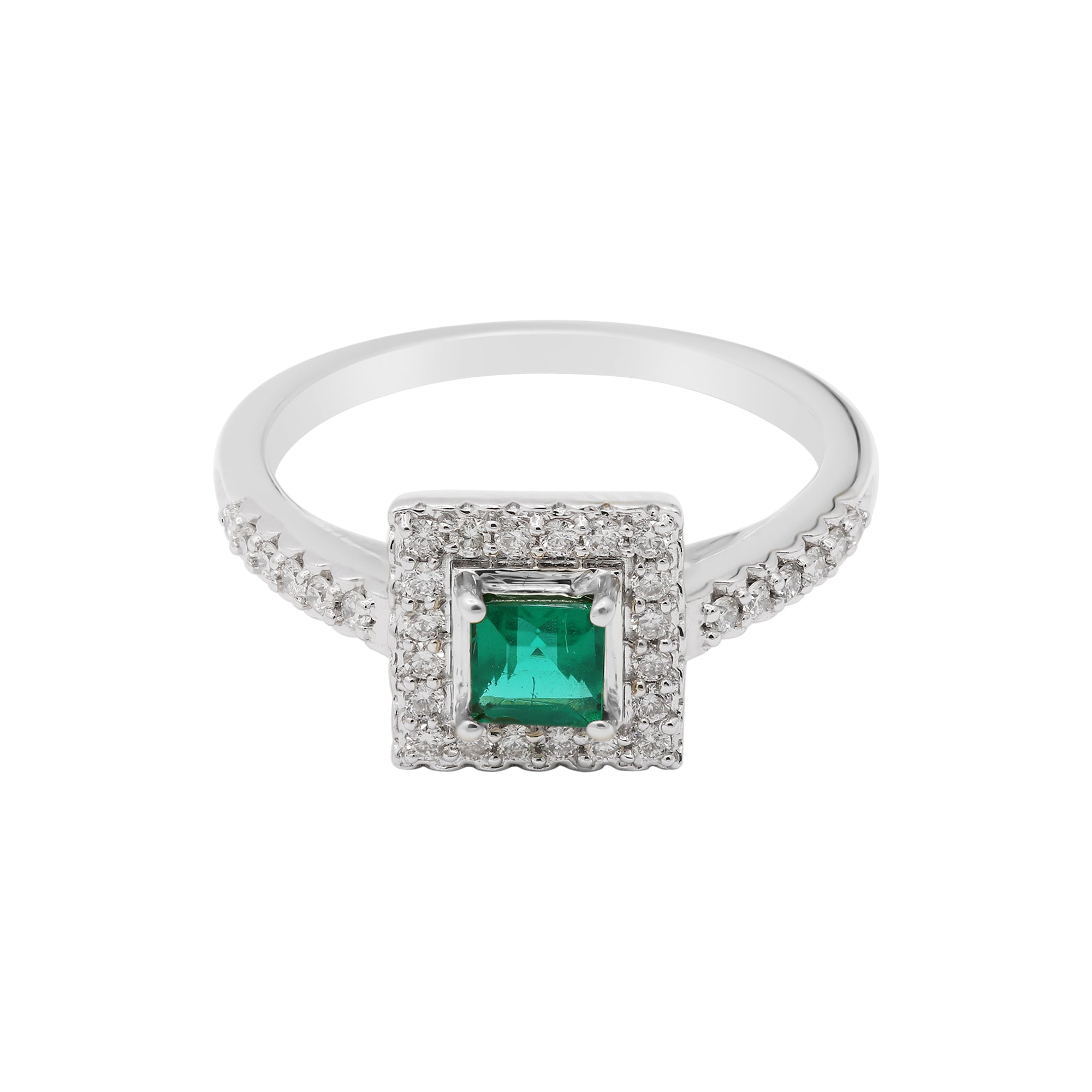 Square Shaped Precious Emerald Gemstone With Diamond Gold Ring In 18k Yellow Gold