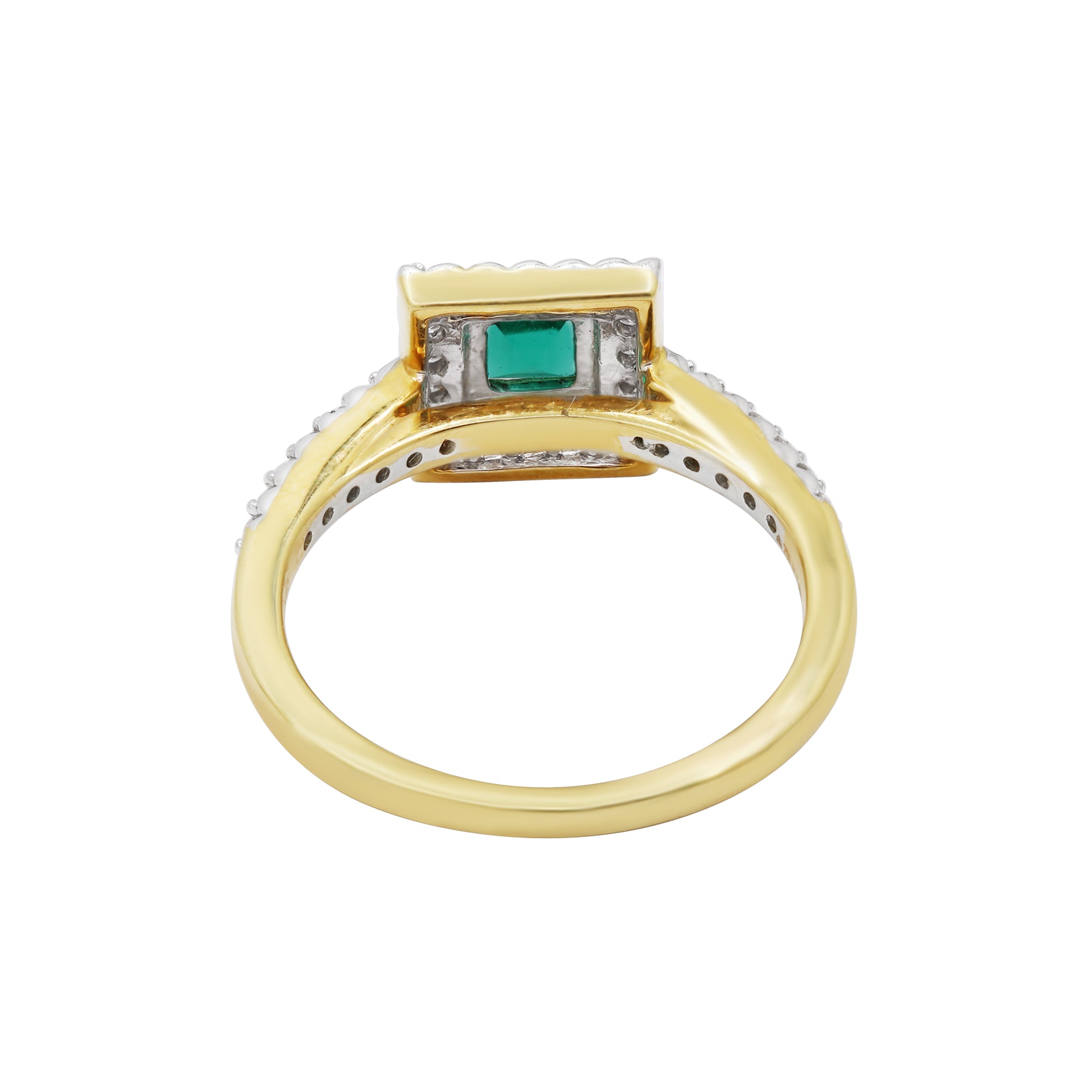 Square Shaped Precious Emerald Gemstone With Diamond Gold Ring In 18k Yellow Gold