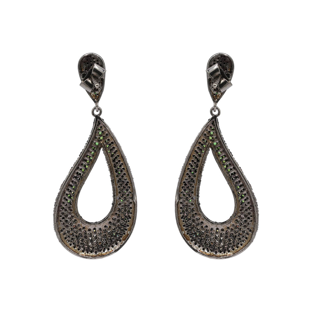 Natural Tsavorite And Diamond 925 Sterling Silver Drop Dangle Earring