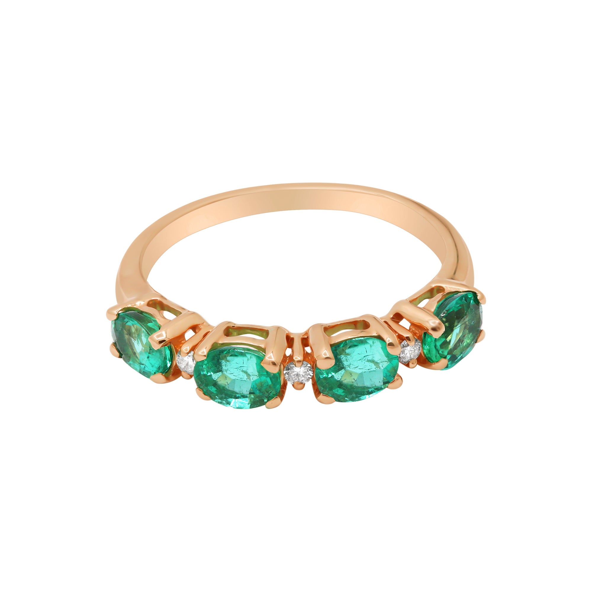 Natural Emerald Oval Cut Gemstone And Diamond Gold Ring In 14k Yellow Gold