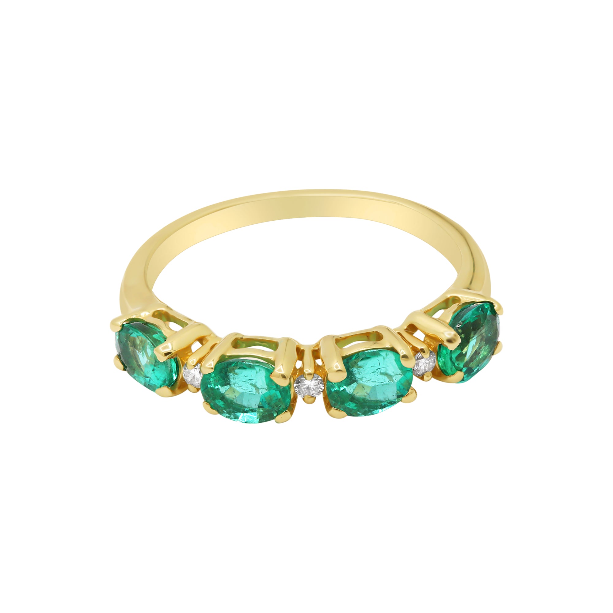 Natural Emerald Oval Cut Gemstone And Diamond Gold Ring In 14k Yellow Gold