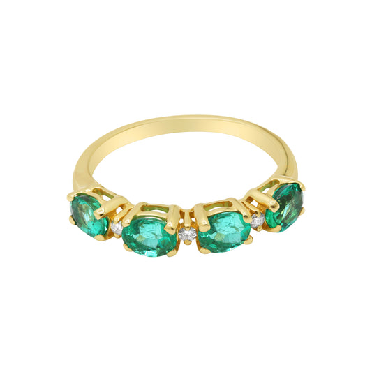 Natural Emerald Oval Cut Gemstone And Diamond Gold Ring In 14k Yellow Gold