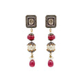 Drop Dangle Pearl Precious Ruby With Polki Diamond 925 Sterling Silver Handmade Earring