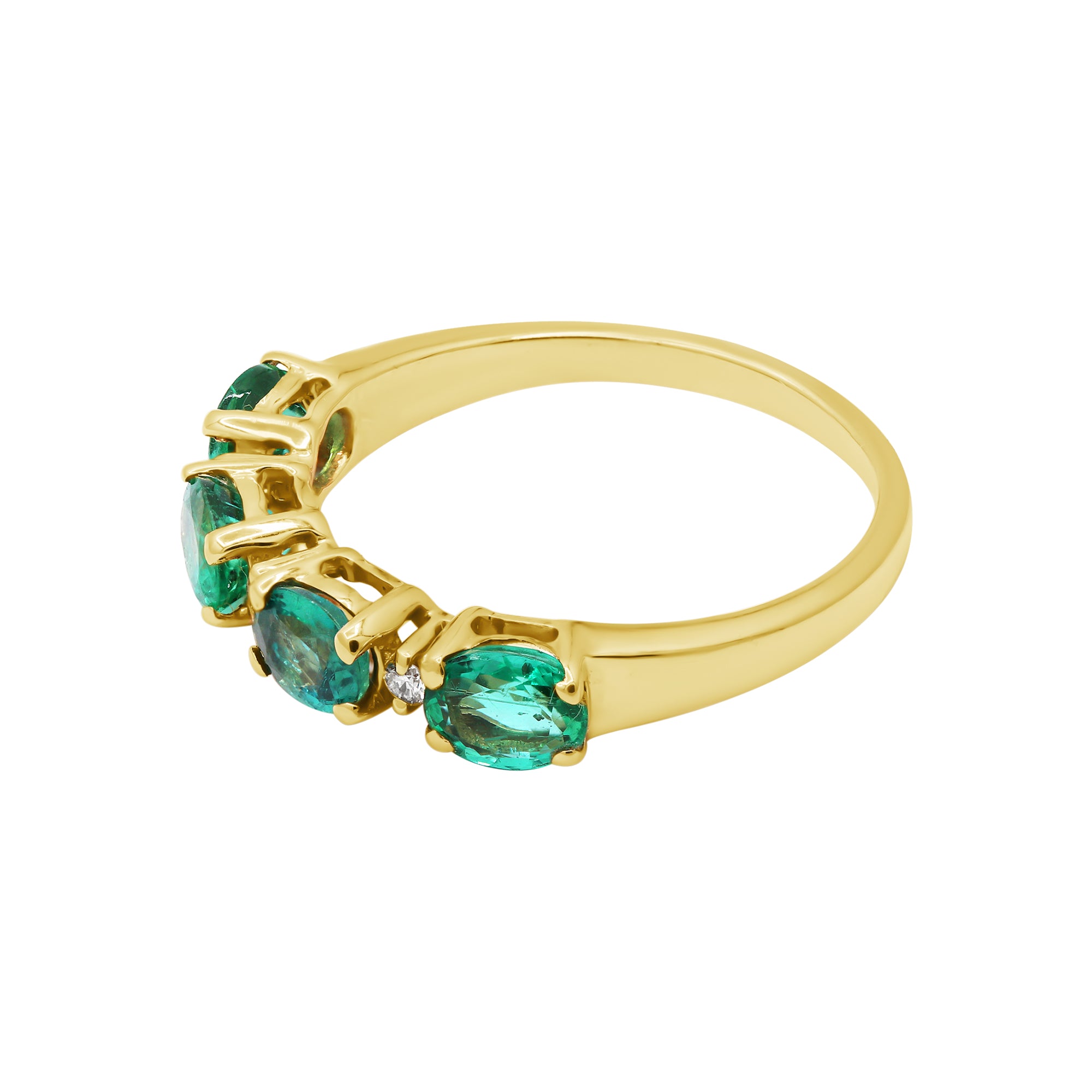 Natural Emerald Oval Cut Gemstone And Diamond Gold Ring In 14k Yellow Gold