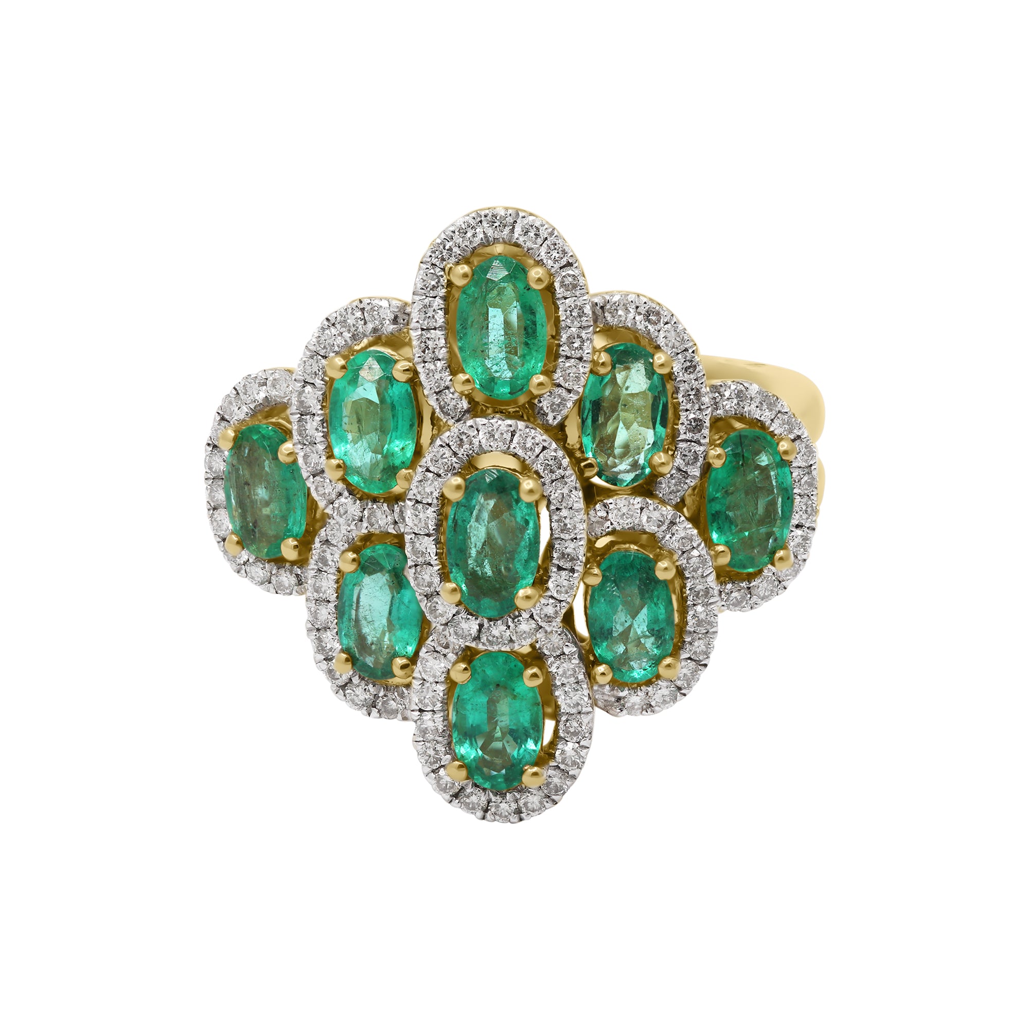 Precious Emerald And Diamond Designer Gold Ring In 14k Yellow Gold