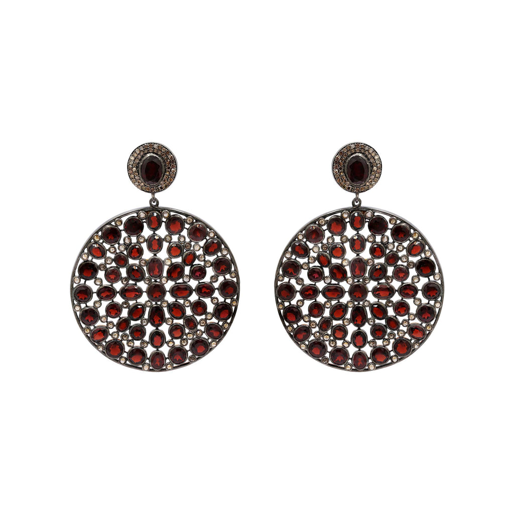 Natural Garnet And Diamond 925 Sterling Silver Gold Plated Handmade Drop Dangle Earring