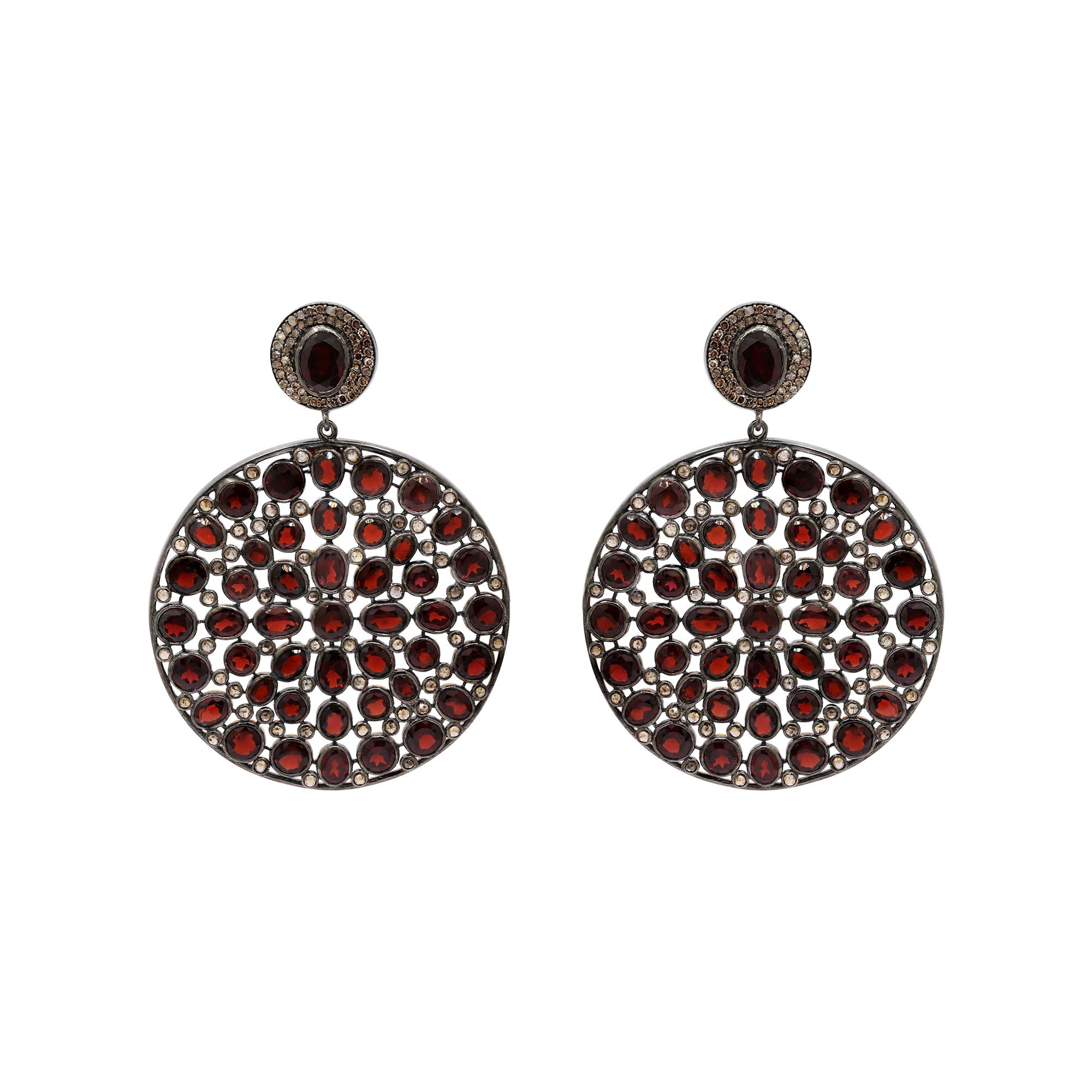 Natural Garnet And Diamond 925 Sterling Silver Gold Plated Handmade Drop Dangle Earring