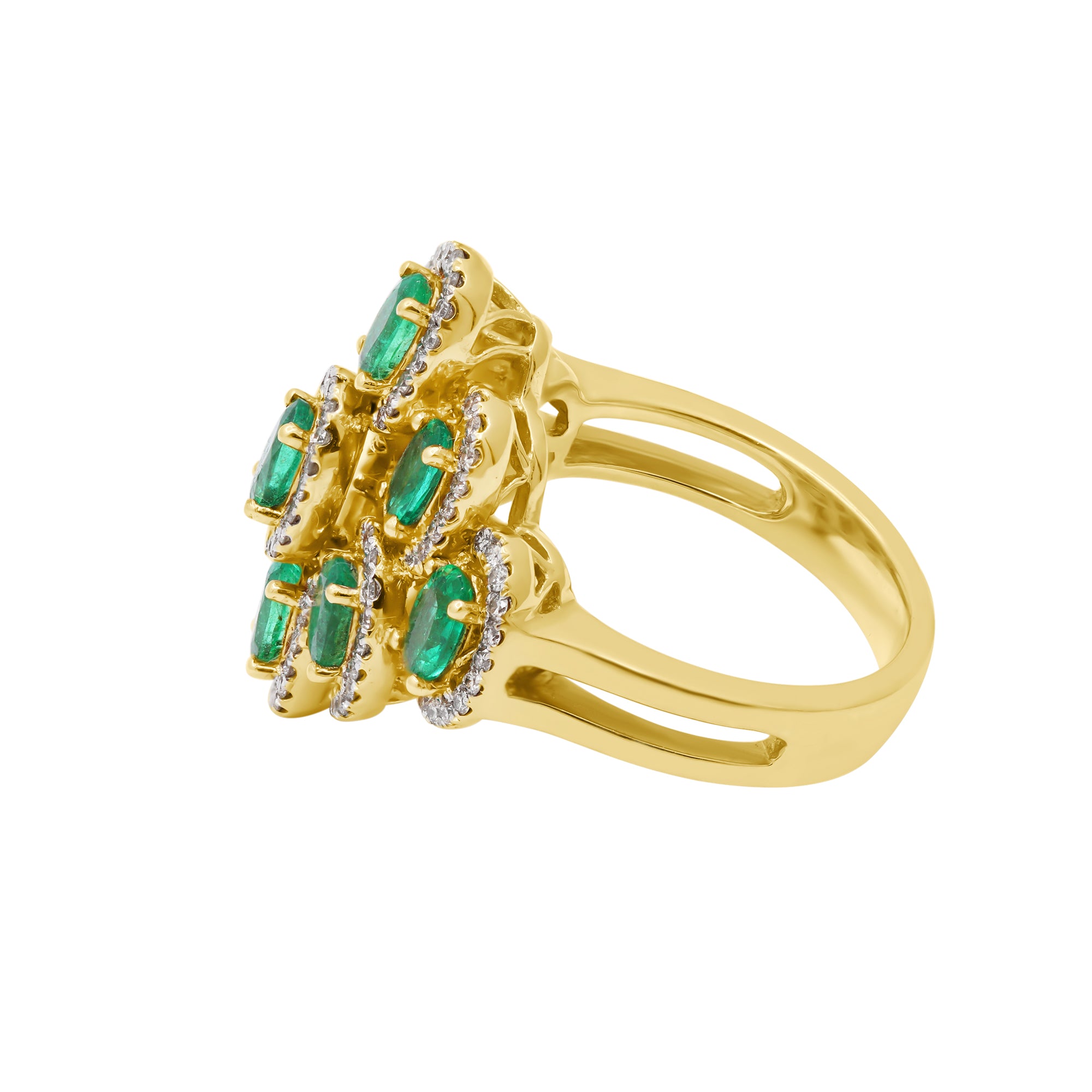 Precious Emerald And Diamond Designer Gold Ring In 14k Yellow Gold