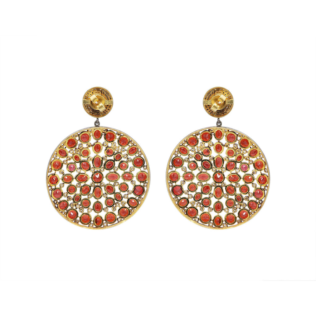 Natural Garnet And Diamond 925 Sterling Silver Gold Plated Handmade Drop Dangle Earring