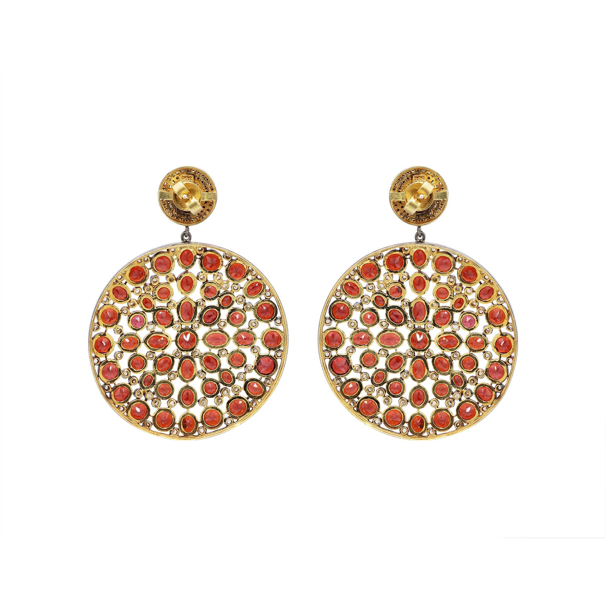 Natural Garnet And Diamond 925 Sterling Silver Gold Plated Handmade Drop Dangle Earring