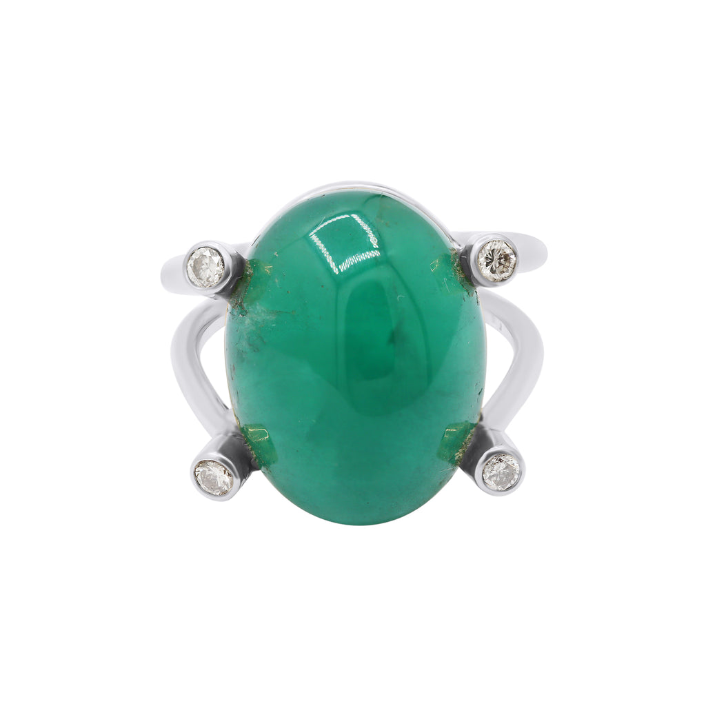 Natural Emerald And Diamond Gold Ring In 14k Yellow Gold