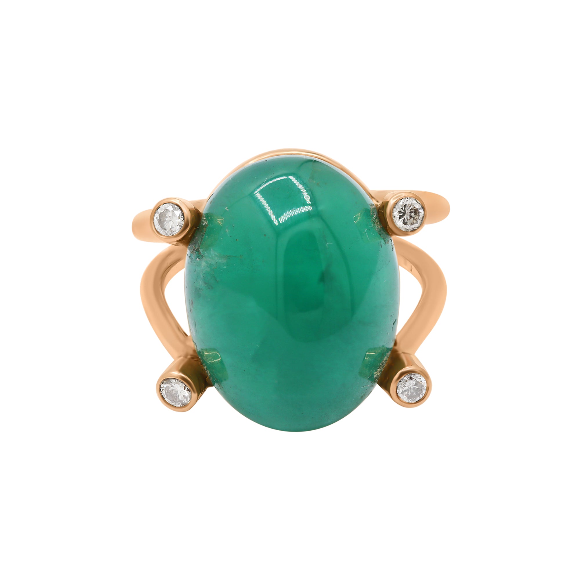 Natural Emerald And Diamond Gold Ring In 14k Yellow Gold