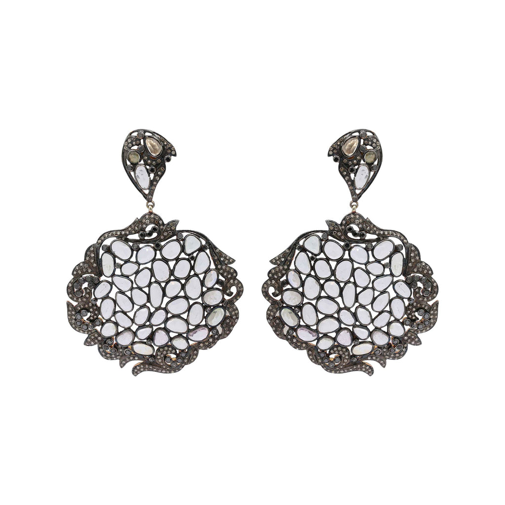 Natural Moonstone And Diamond 925 Sterling Silver Gold Plated Earring