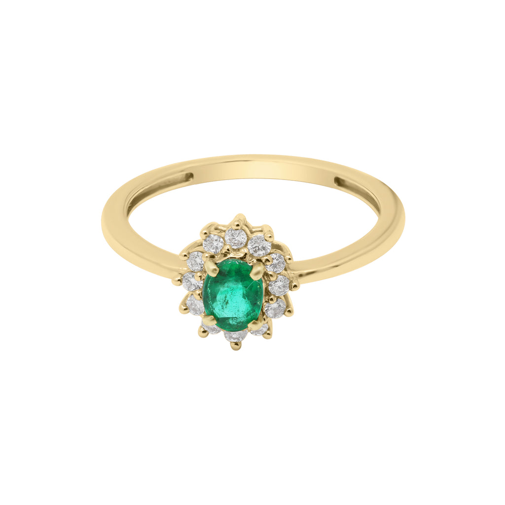 18k Yellow Gold Natural Emerald And Diamond Gold Ring