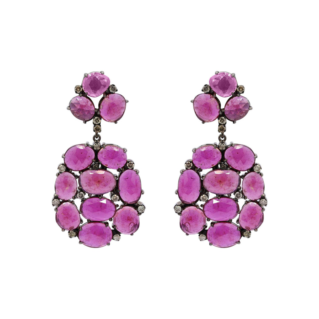 Natural Ruby And Diamond 925 Sterling Silver Gold Plated Earring