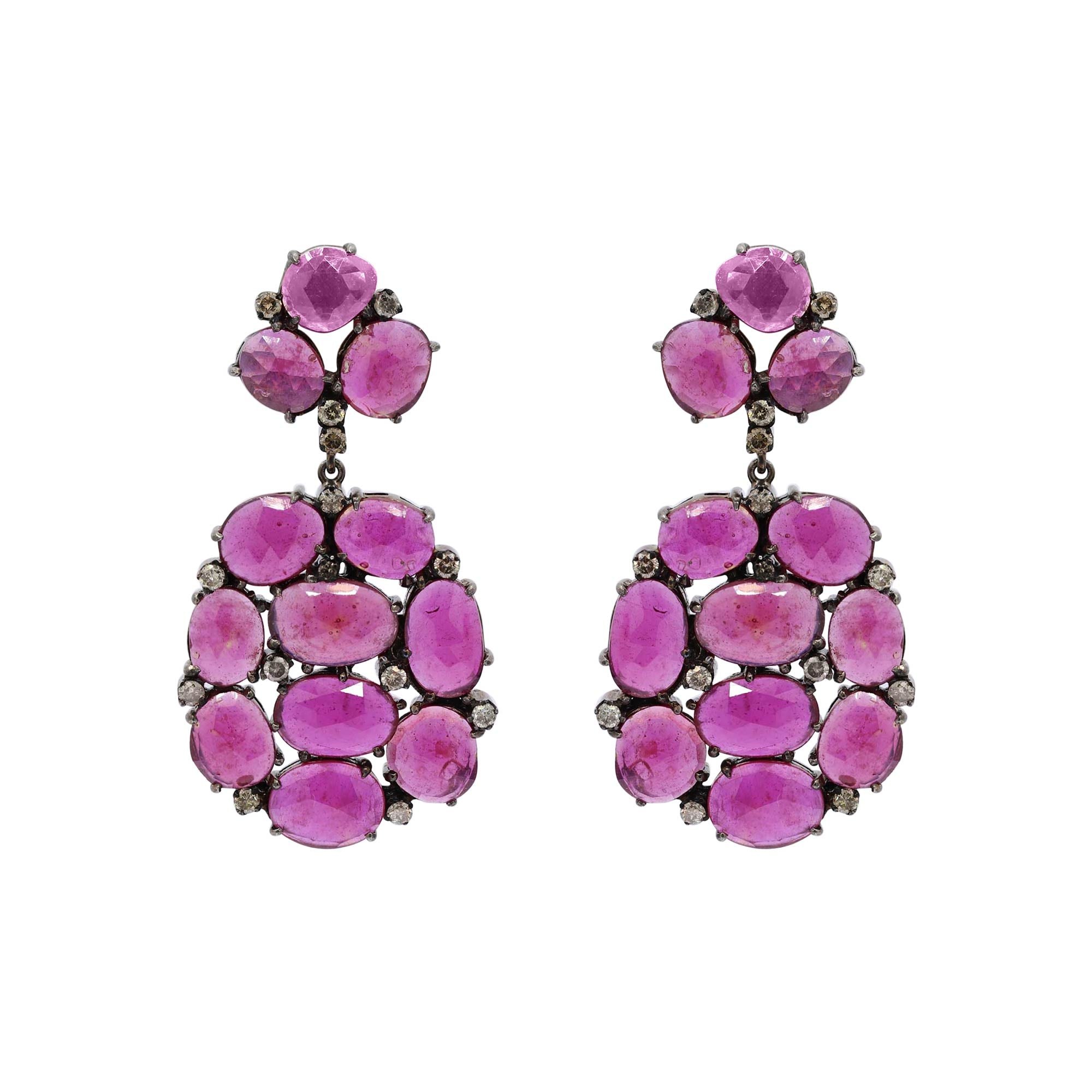 Natural Ruby And Diamond 925 Sterling Silver Gold Plated Earring