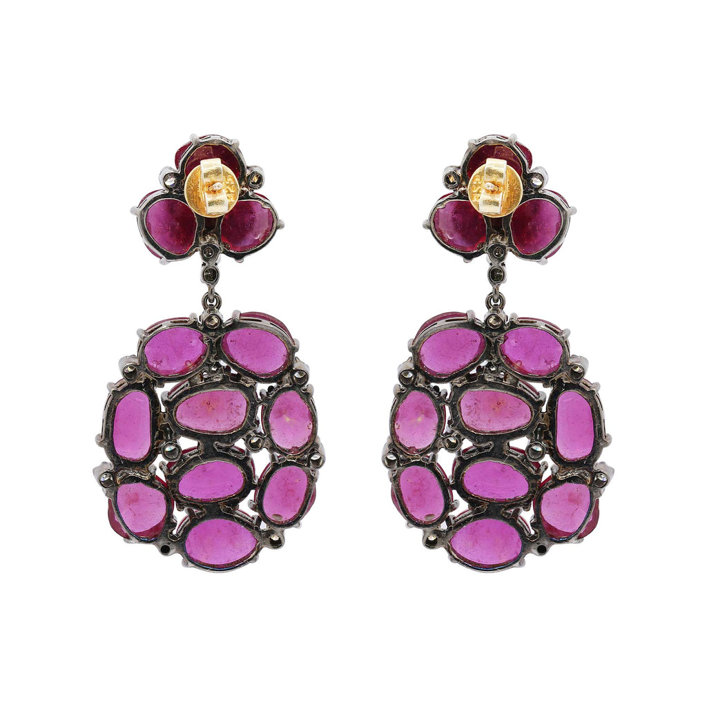Natural Ruby And Diamond 925 Sterling Silver Gold Plated Earring