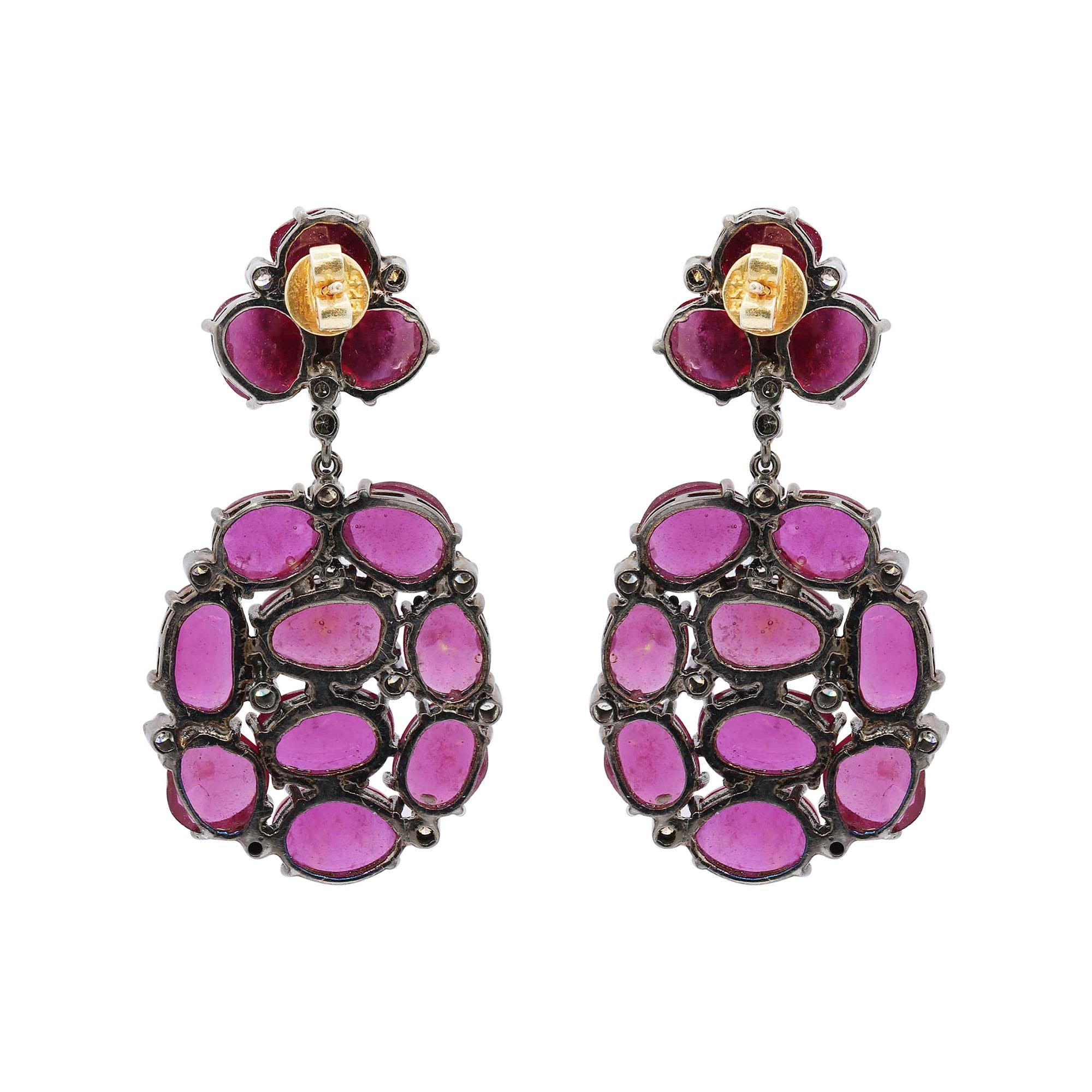 Natural Ruby And Diamond 925 Sterling Silver Gold Plated Earring