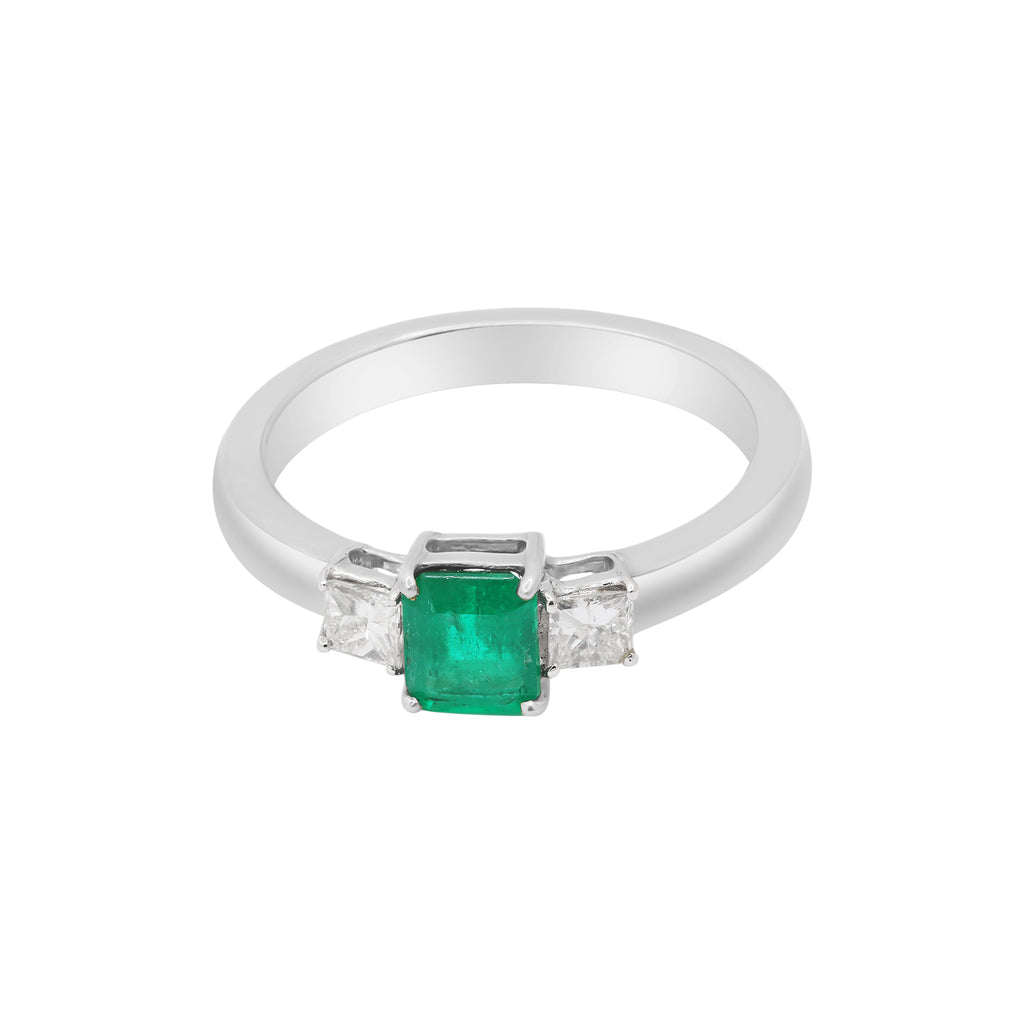 Square Natural Emerald With Diamond Ring In 18k Gold