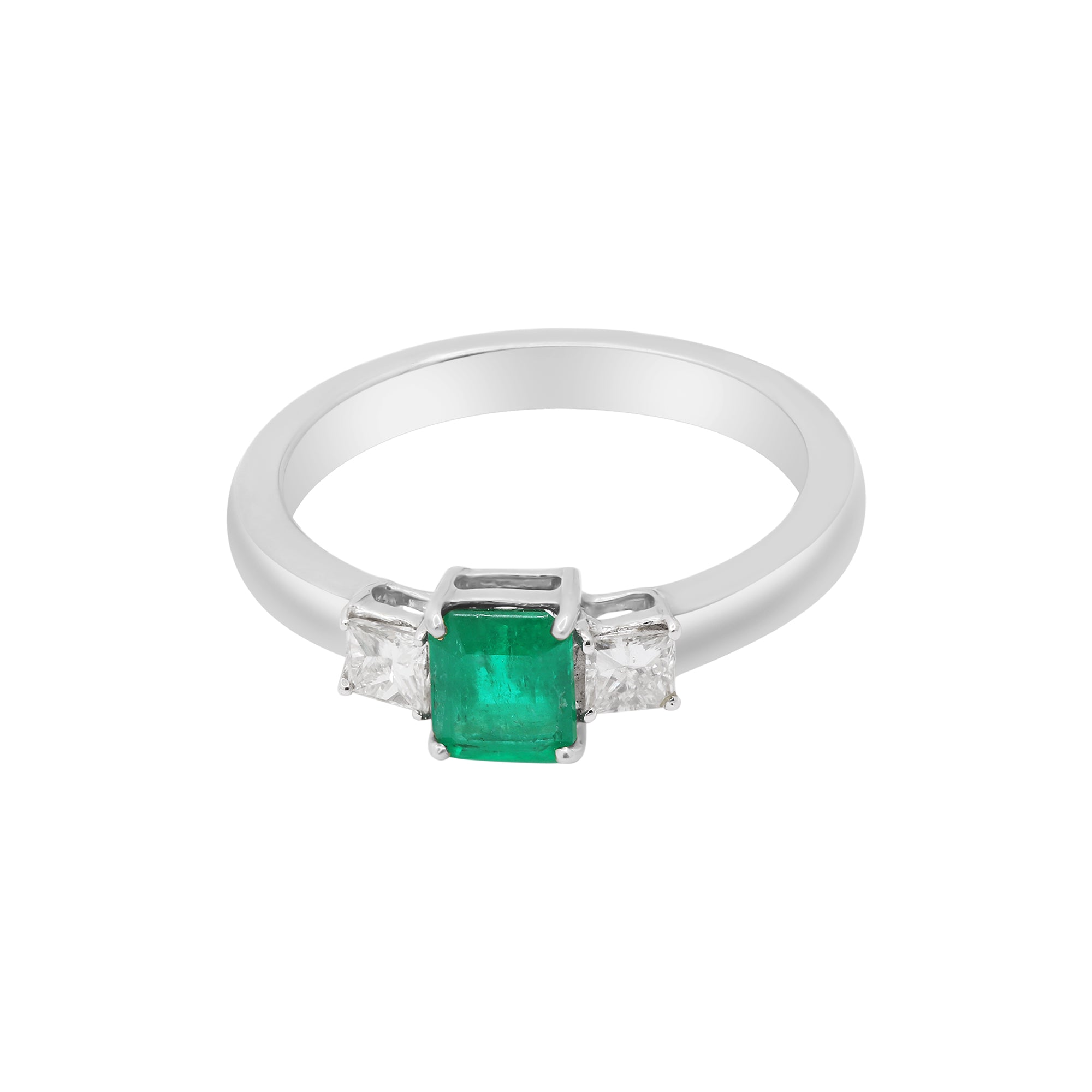 Square Natural Emerald With Diamond Ring In 18k Gold