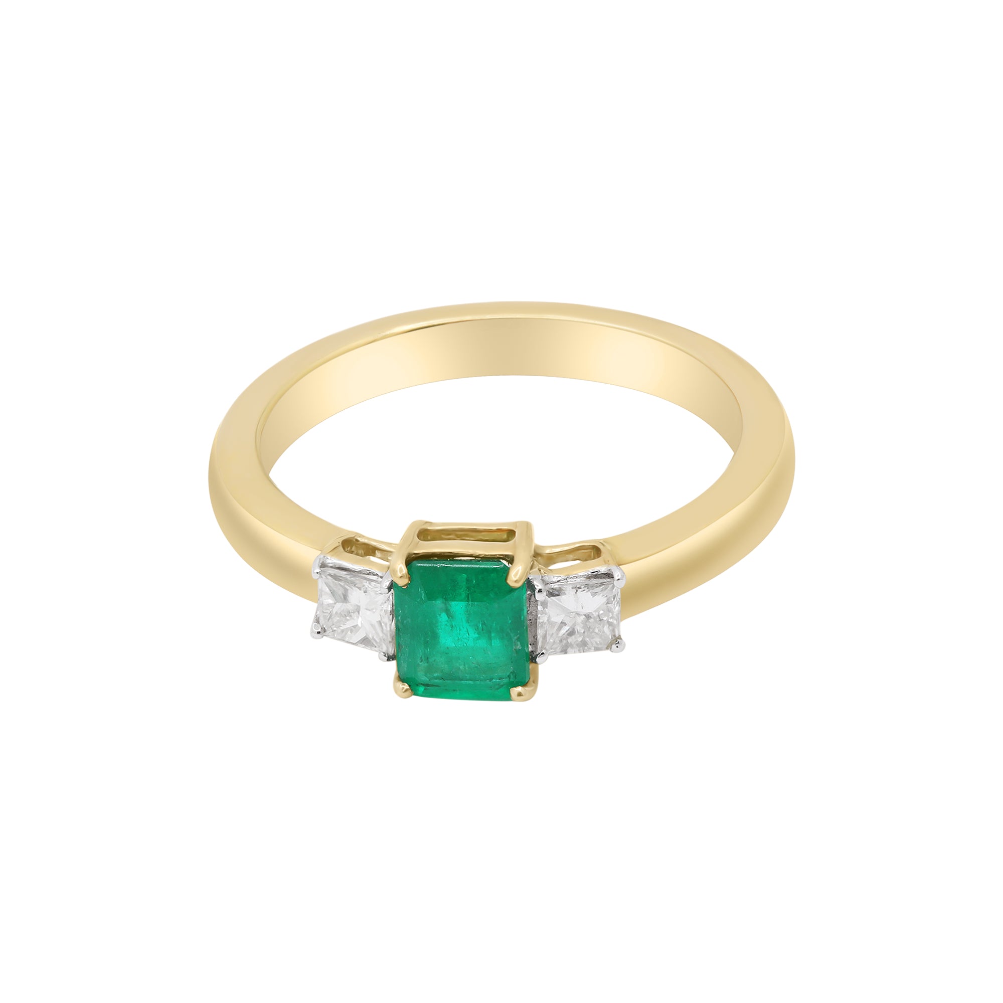 Square Natural Emerald With Diamond Ring In 18k Gold