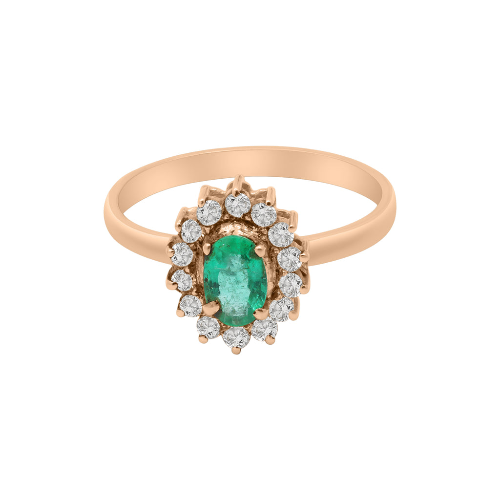18k Yellow Gold Natural Emerald And Diamond White Gold Ring
