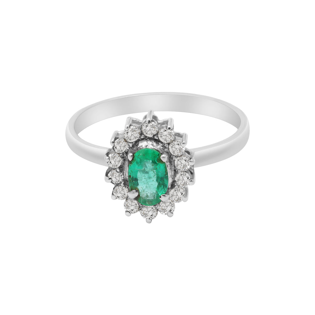 18k Yellow Gold Natural Emerald And Diamond White Gold Ring