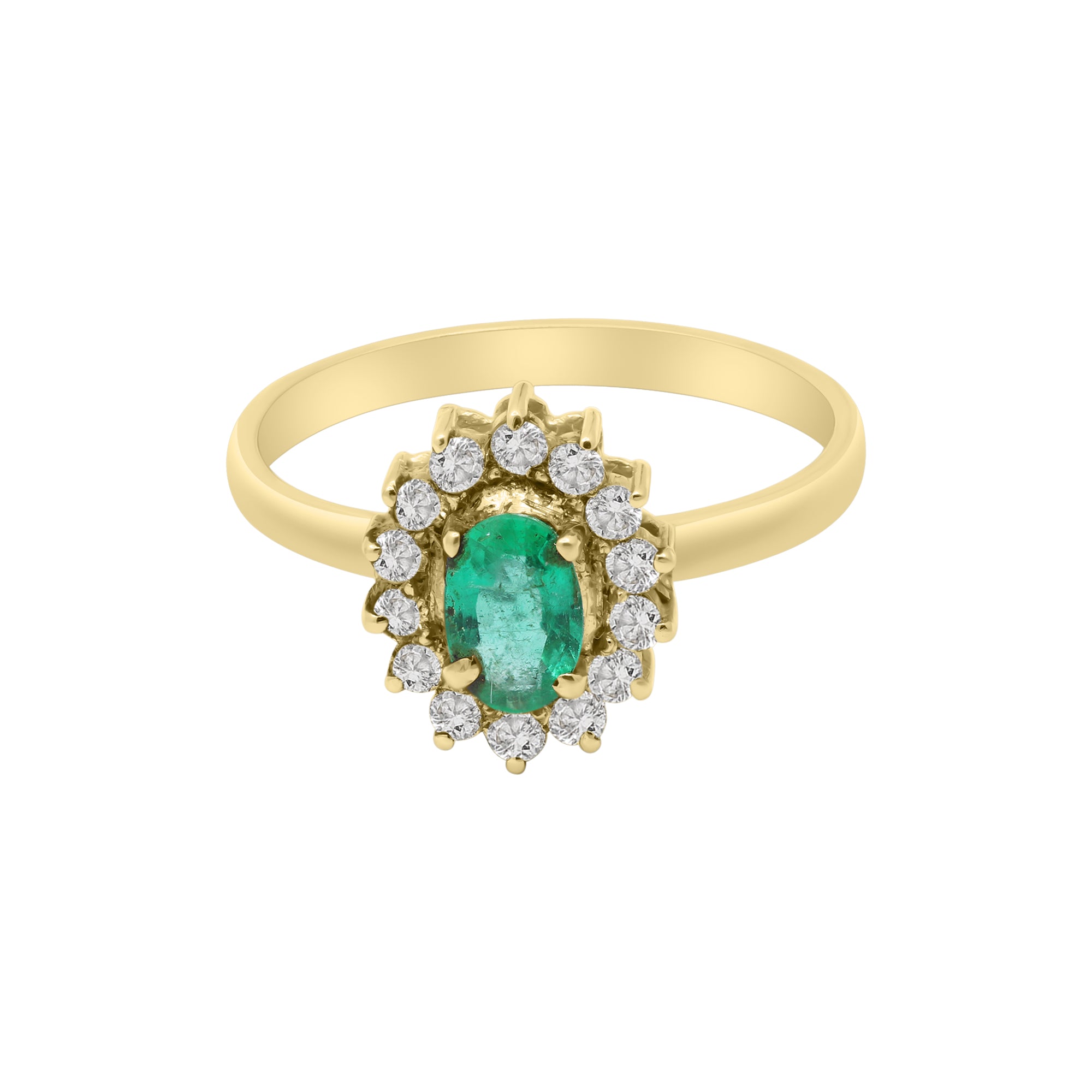 18k Yellow Gold Natural Emerald And Diamond White Gold Ring