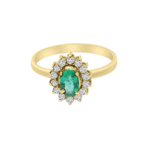 18k Yellow Gold Natural Emerald And Diamond White Gold Ring