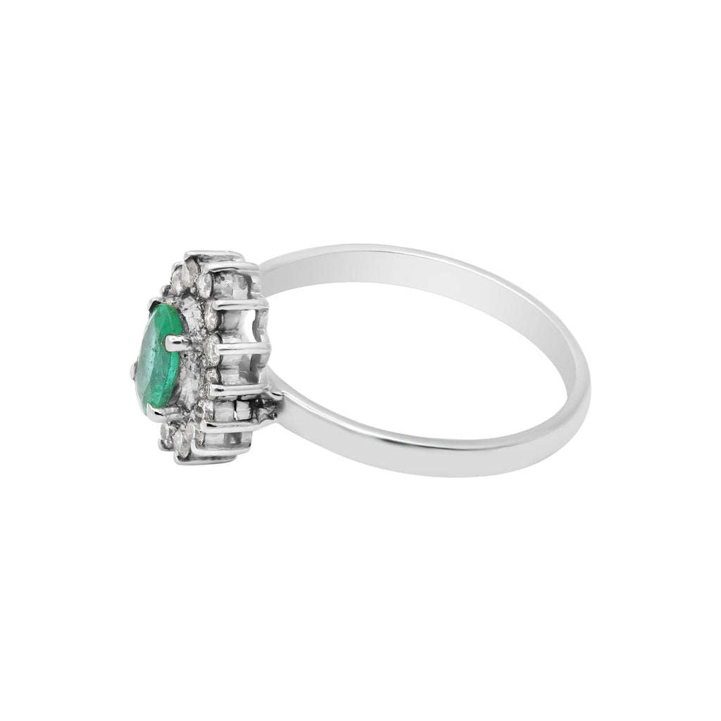18k Yellow Gold Natural Emerald And Diamond White Gold Ring