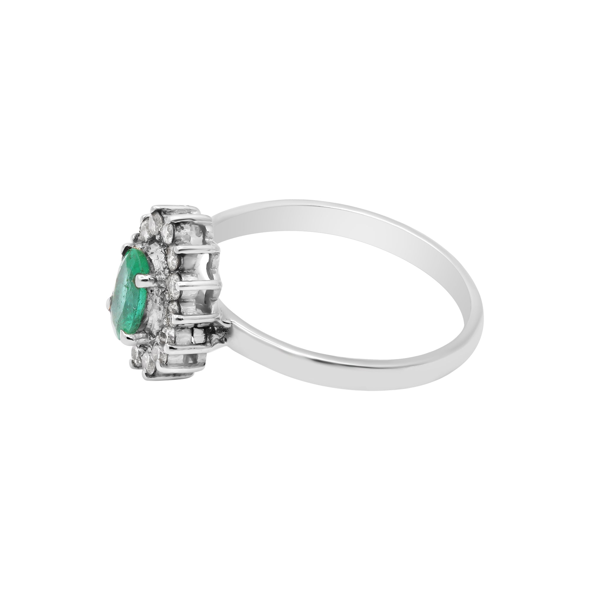 18k Yellow Gold Natural Emerald And Diamond White Gold Ring