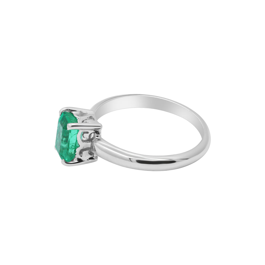 Precious Emerald Gemstone White Gold Ring In 14k White Gold