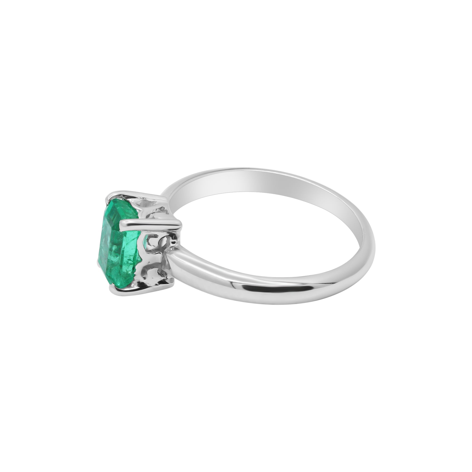 Precious Emerald Gemstone White Gold Ring In 14k White Gold