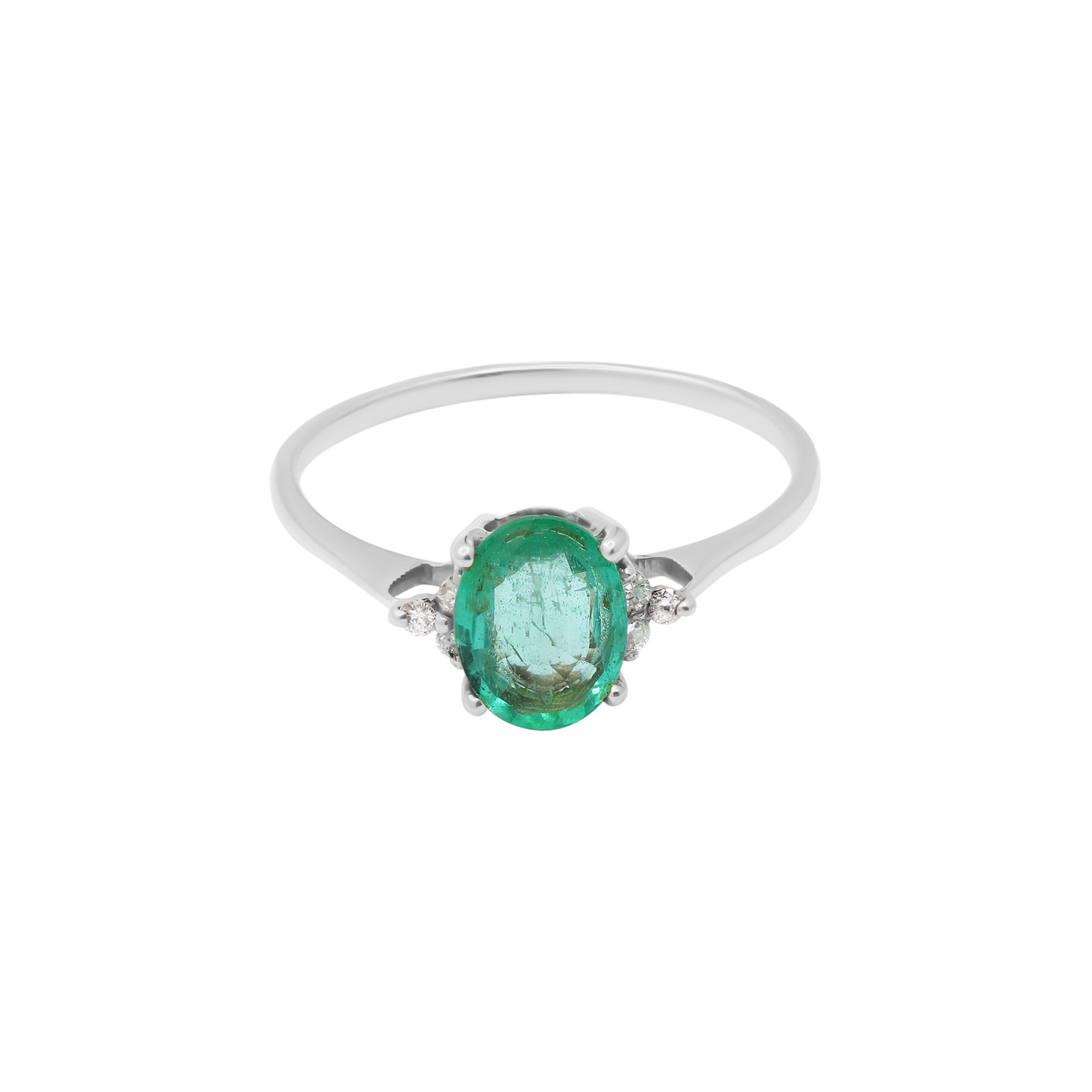 14k Yellow Gold Precious Oval Cut Emerald With Diamond Ring
