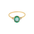 14k Yellow Gold Precious Oval Cut Emerald With Diamond Ring
