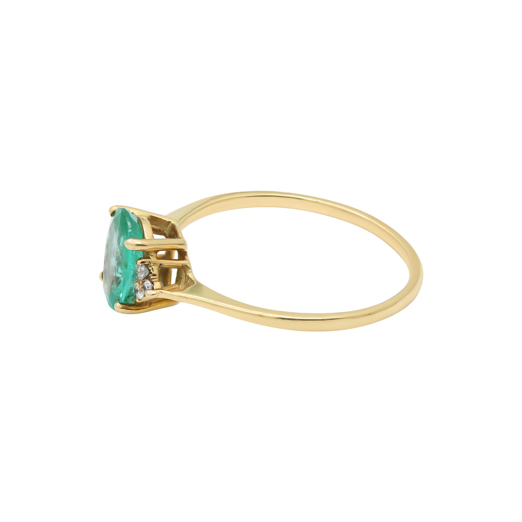 14k Yellow Gold Precious Oval Cut Emerald With Diamond Ring