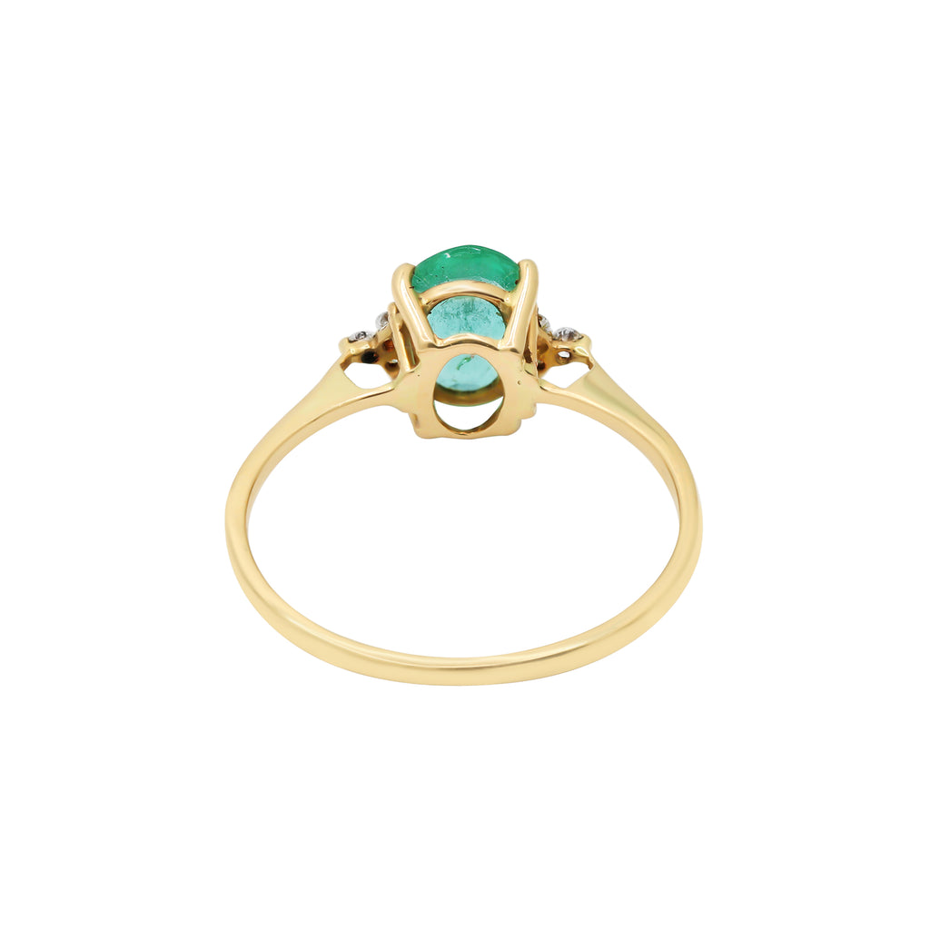 14k Yellow Gold Precious Oval Cut Emerald With Diamond Ring