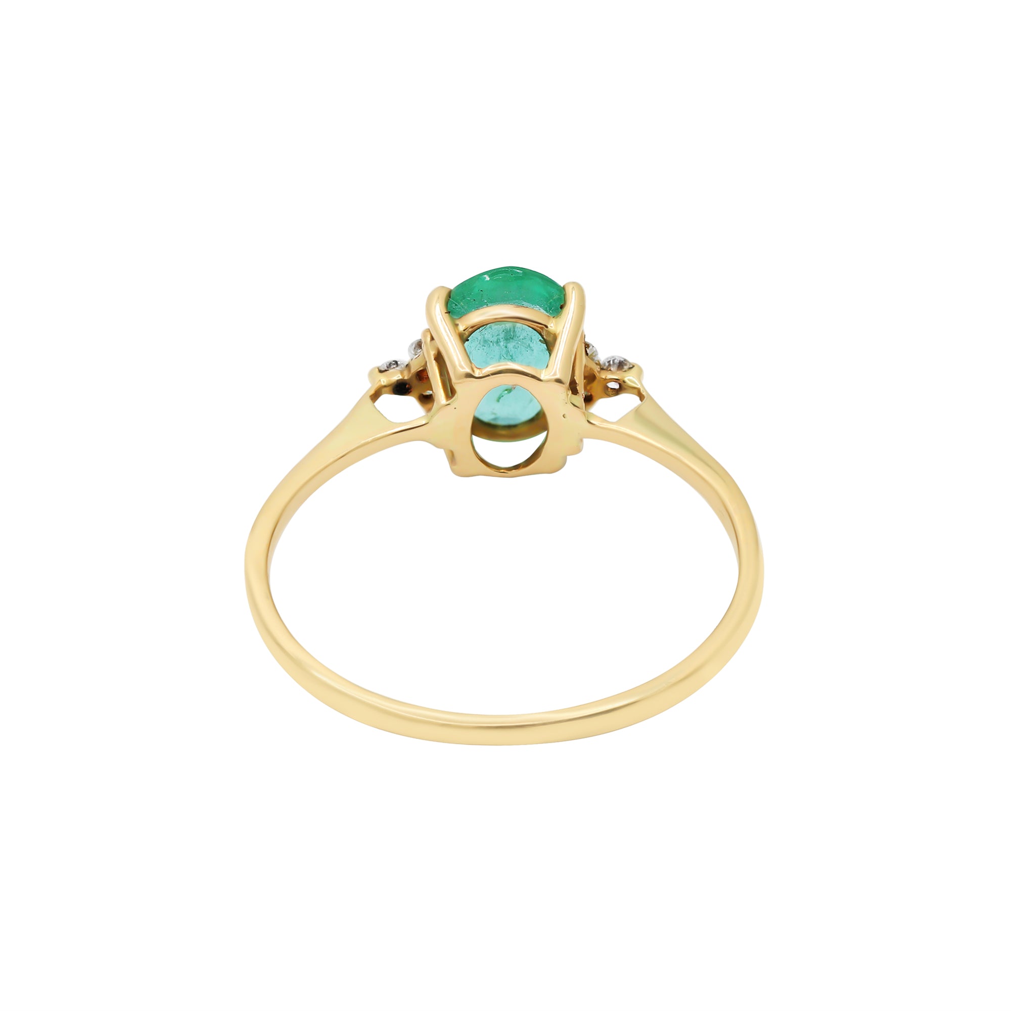 14k Yellow Gold Precious Oval Cut Emerald With Diamond Ring