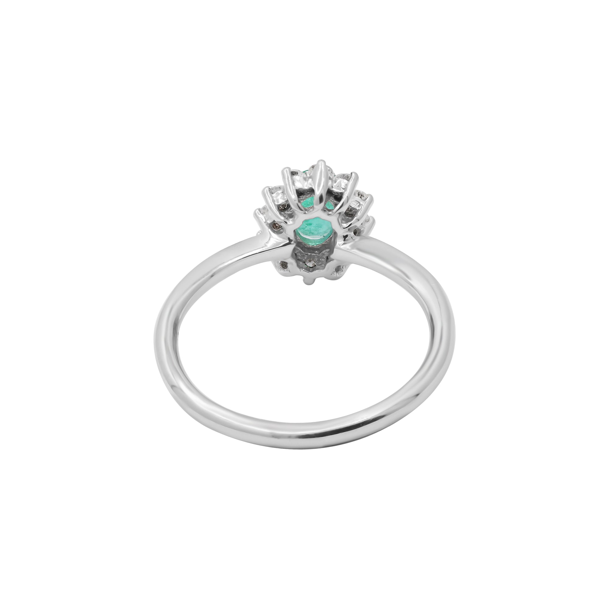 Oval Shaped Natural Emerald Gemstone With Diamond Ring In 14k White Gold