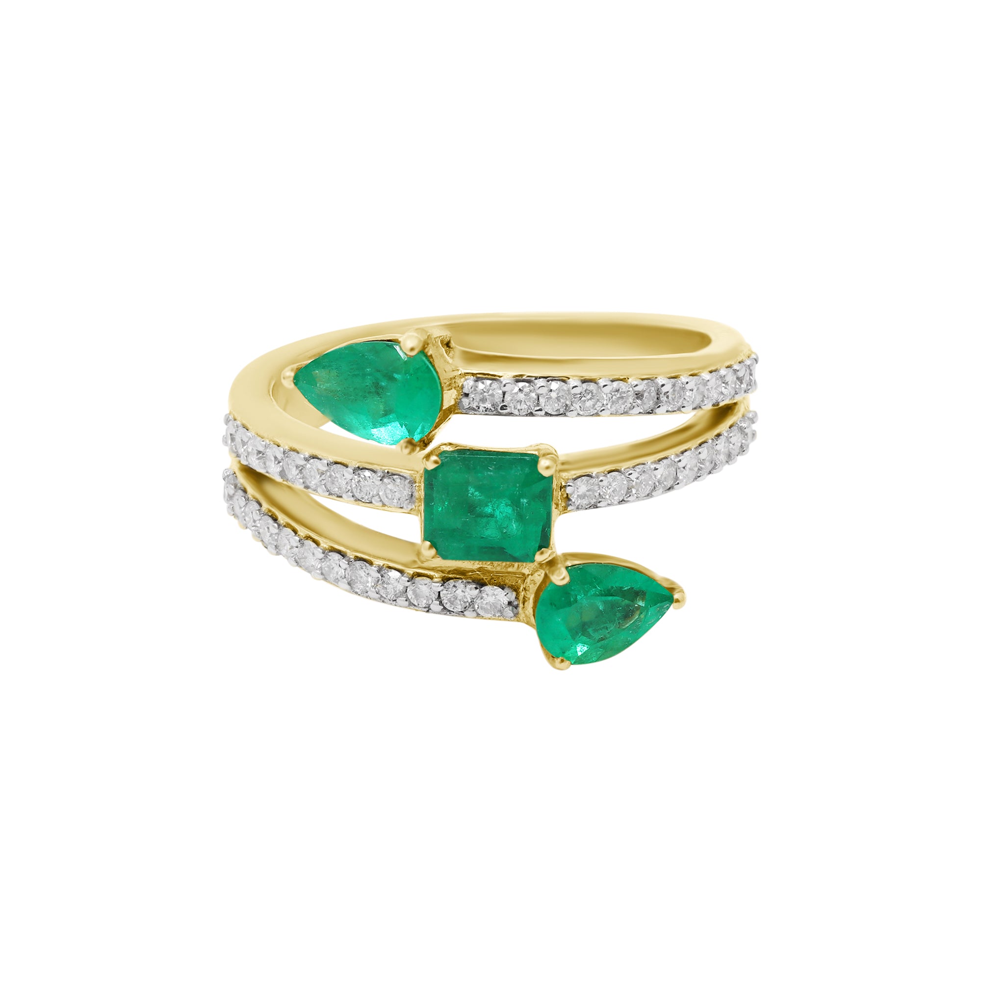 Designer Precious Emerald And Diamond Gold Ring In 18k Yellow Gold