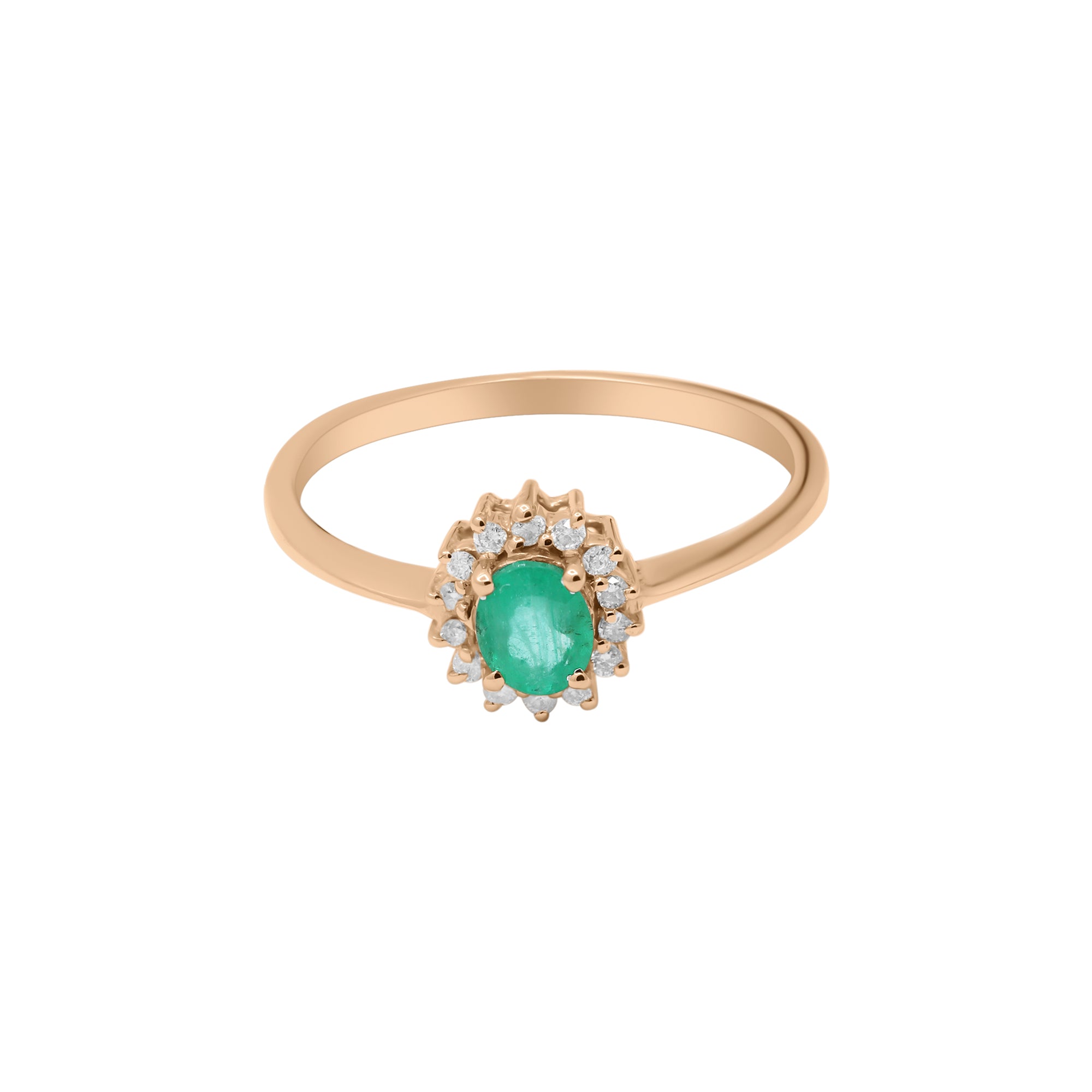 Natural Emerald With Diamond Gold Ring In 18k White Gold