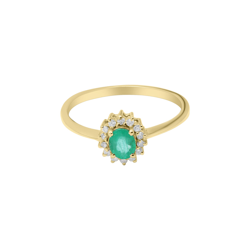 Natural Emerald With Diamond Gold Ring In 18k White Gold