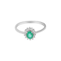 Natural Emerald With Diamond Gold Ring In 18k White Gold